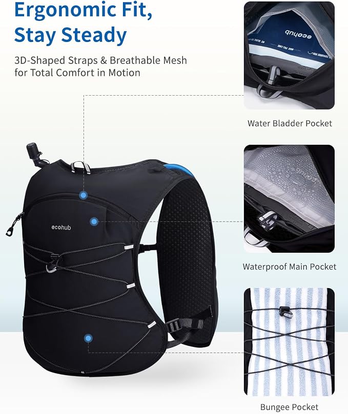 ECOHUB Running Hydration Vest Backpack, Lightweight Hydration Pack Bag Daypack - Image 3