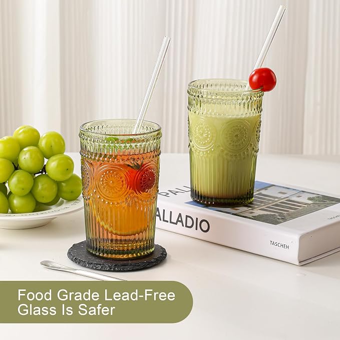 ZMOWIPDL Vintage Glassware Drinking Glasses Set of 6, 13 oz Green Textured - Image 4