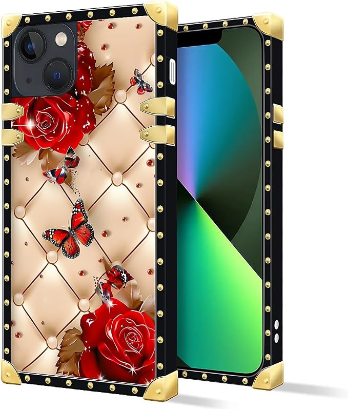 Compatible with iPhone 13 Case, Shining Red Rose Butterfly Leather Background - Image 2