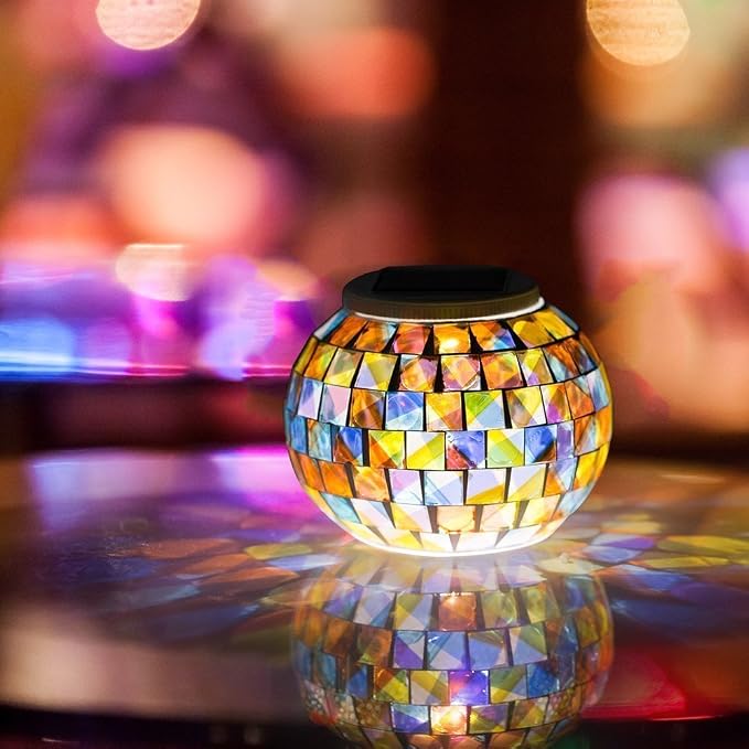 WSgift Color Changing Solar Powered Glass Mosaic Ball Led Garden Lights - Image 3