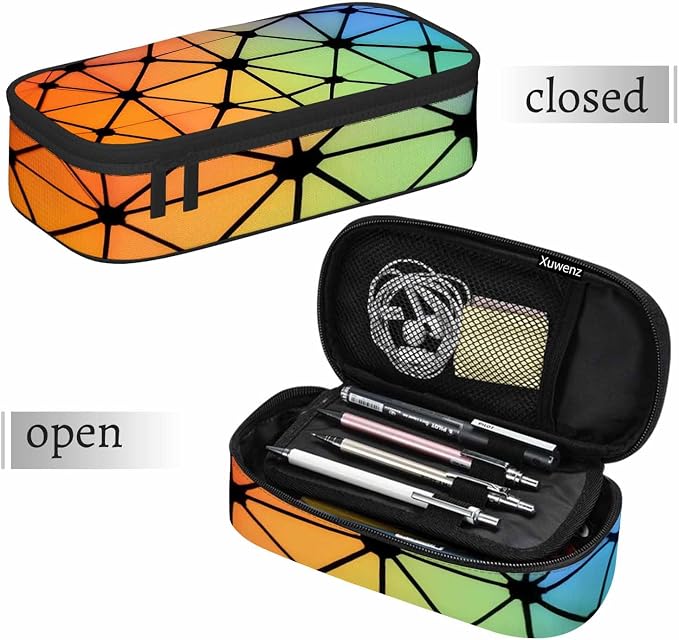 Abstract Lines Pencil Case Organizer Geometric Triangles Fluorescent Neon - Image 7