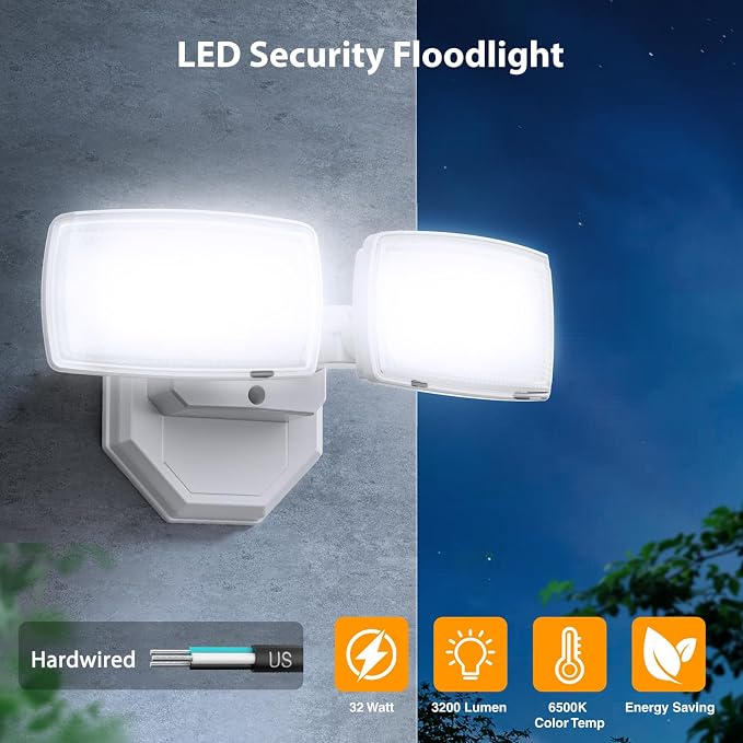 Onforu 3200LM Flood Lights Outdoor, 32W 6500K LED Security Light Switch - Image 3