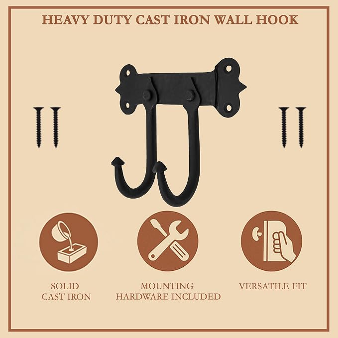 Mystic Colonial Rustic Cast Iron Wall Hanger – Heavy Duty Retro Utility Hooks - Image 2