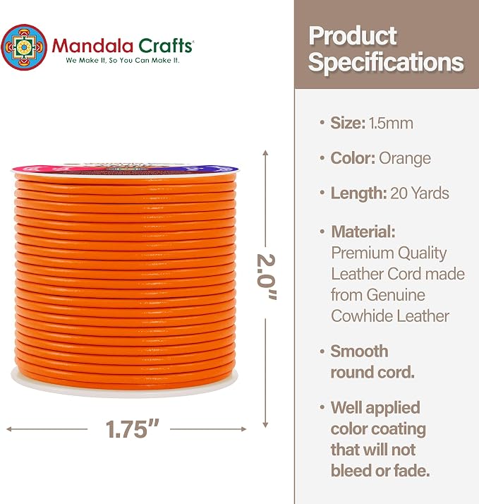 Mandala Crafts Round Genuine Orange Leather Cord - Image 4