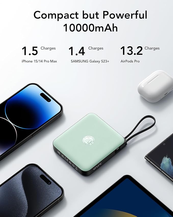 VRURC Portable Charger with Built-in Cable, 10000mAh 22.5W Fast Charging USB C - Image 7