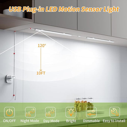 14" Slim USB Plug-in LED Motion Sensor Light Indoor, Bright & Dimmable Under - Image 2