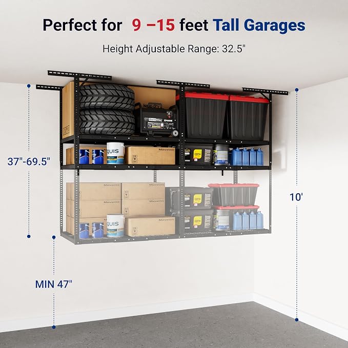 FLEXIMOUNTS 3x8 2-Tier Overhead Garage Storage Rack – Adjustable Heavy Duty - Image 5