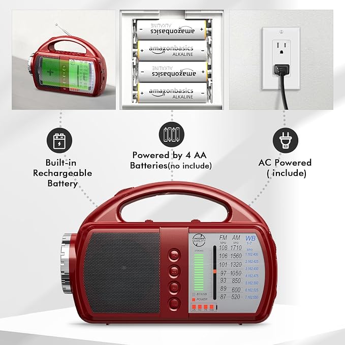 AM/FM/NOAA Weather Radio with Bluetooth Rechargeable Emergency Radio Built-in - Image 5