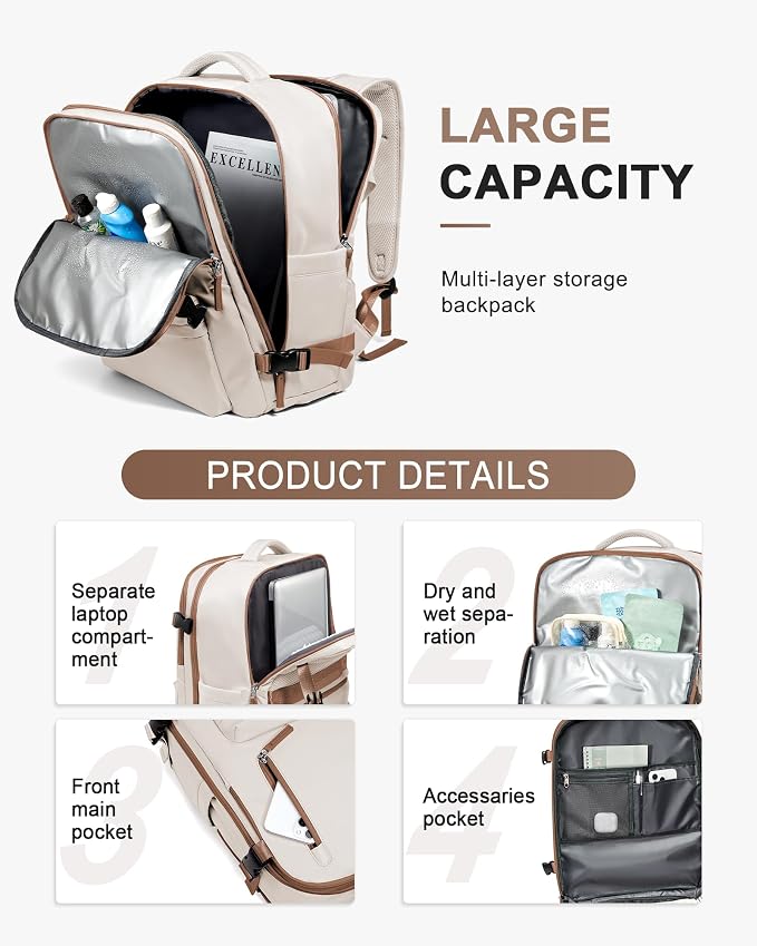 WONHOX Large Travel Backpack Carry on Flight Approved Laptop Work Business - Image 4
