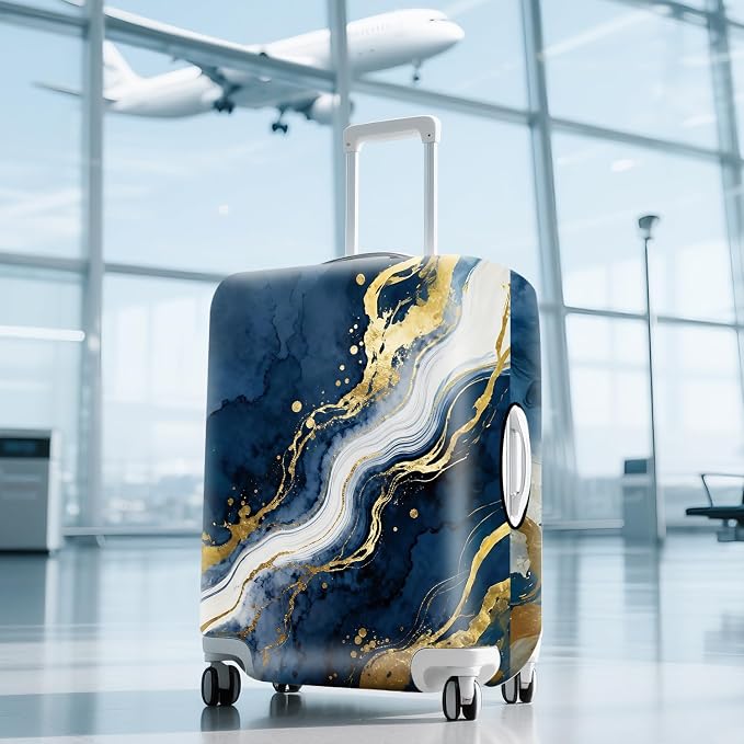 ANNA QUEEN Blue Abstract Marble Travel Luggage Cover -Stretchable Airplane - Image 9