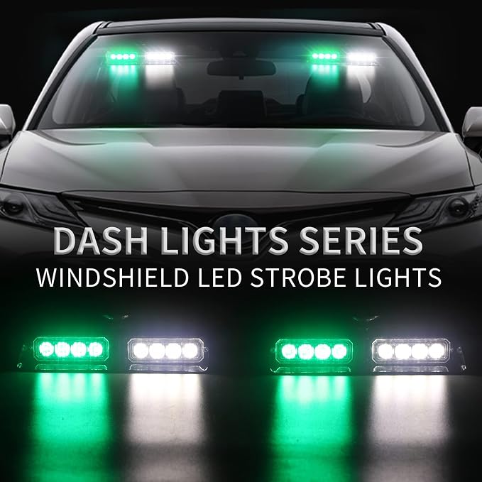XRIDONSEN 2 in 1 Green White Dash Emergency Strobe Lights Interior Windshield - Image 2
