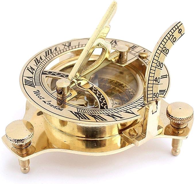 Vintage Brass Sundial Compass, Antique Style Maritime Navigation Instrument by AntiqueVibes