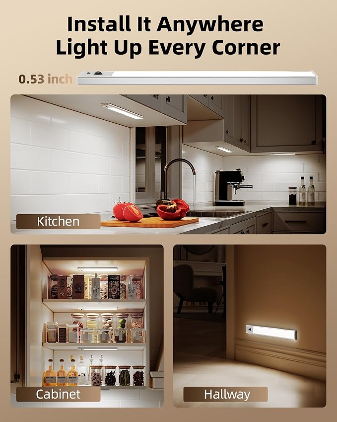 EZVALO 3-Pack Under Cabinet Lighting, 3300mAh Rechargeable Motion Sensor Light - Image 9