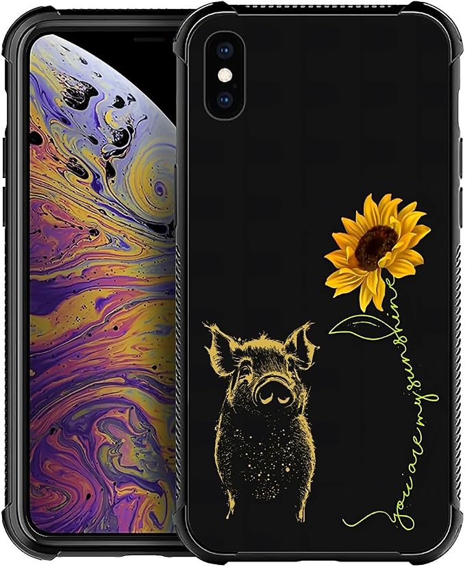 for iPhone X/Xs Case, Pig Sunflower Yellow Sunshine Pattern Made of Soft by FKBRCL4U