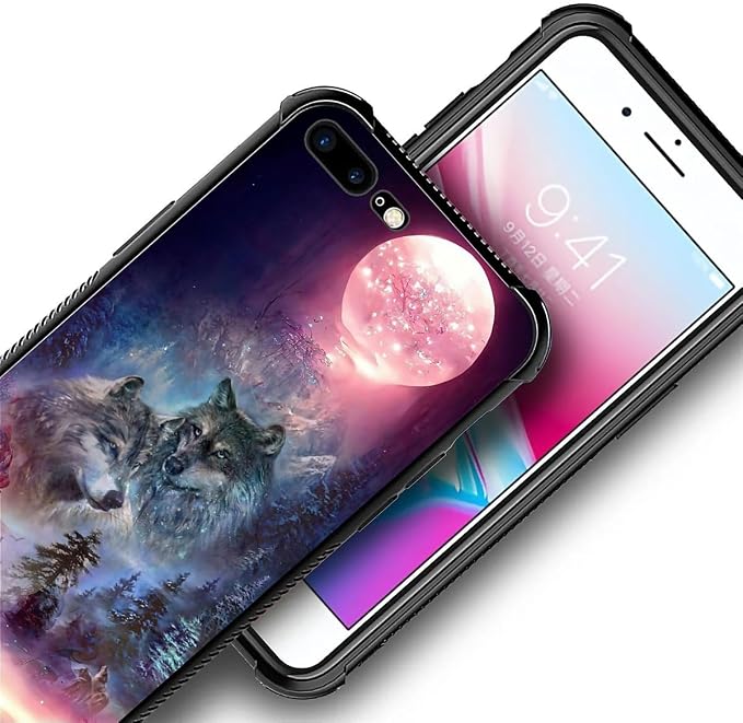 for iPhone 7/8 Case, Star Two Wolfs Howling Pattern Graphic Design Girl Boy - Image 3