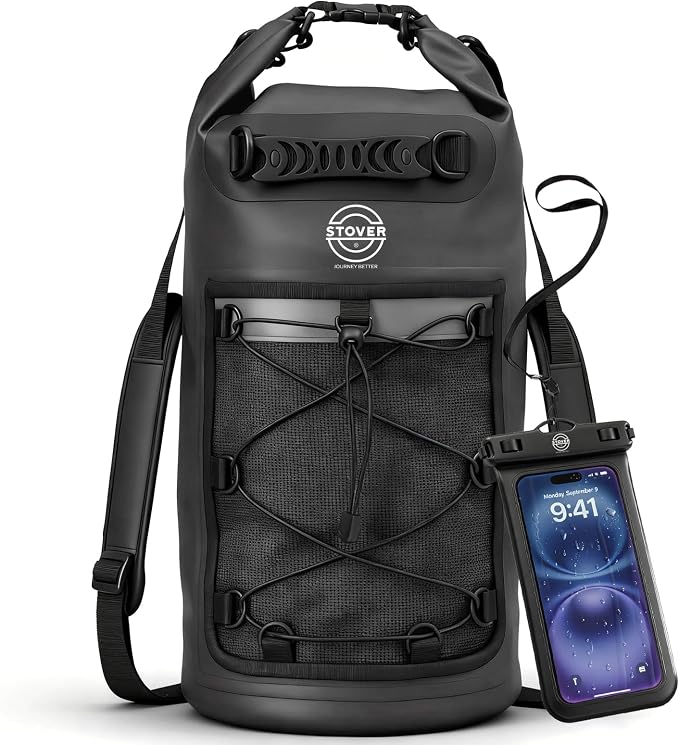 STOVER 5/10/25/30/40/55L Waterproof Dry Bag- Roll-Top Backpack w/Phone Case- by STOVER