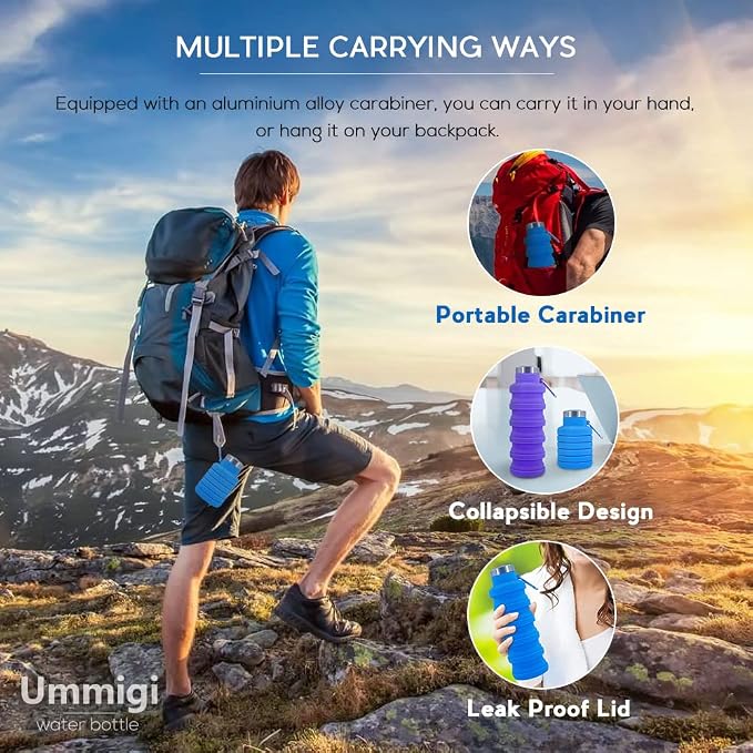 Collapsible Water Bottles，2 pack BPA Free Travel Silicone Water Bottle - Image 3