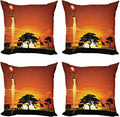 Ambesonne Elephant Throw Pillow Cushion Case Pack of 4, Woman and Wild Landscape by Ambesonne