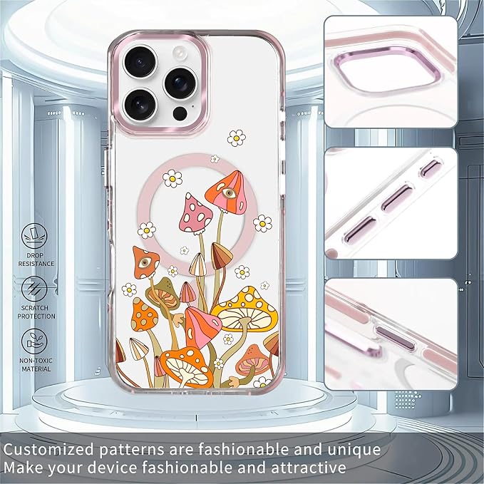 Case for iPhone 16 Pro Max, Retro Mushroom Sunflower Phone Case Design，for - Image 2