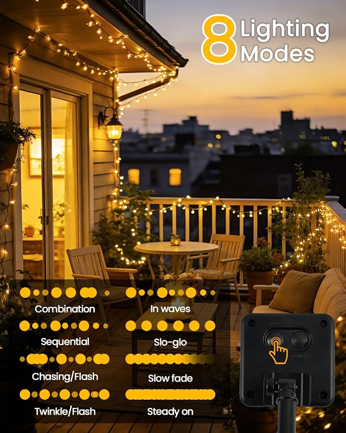 2Pack 240LED Solar String Lights Outdoor | Total 92FT Waterproof Solar - Image 3