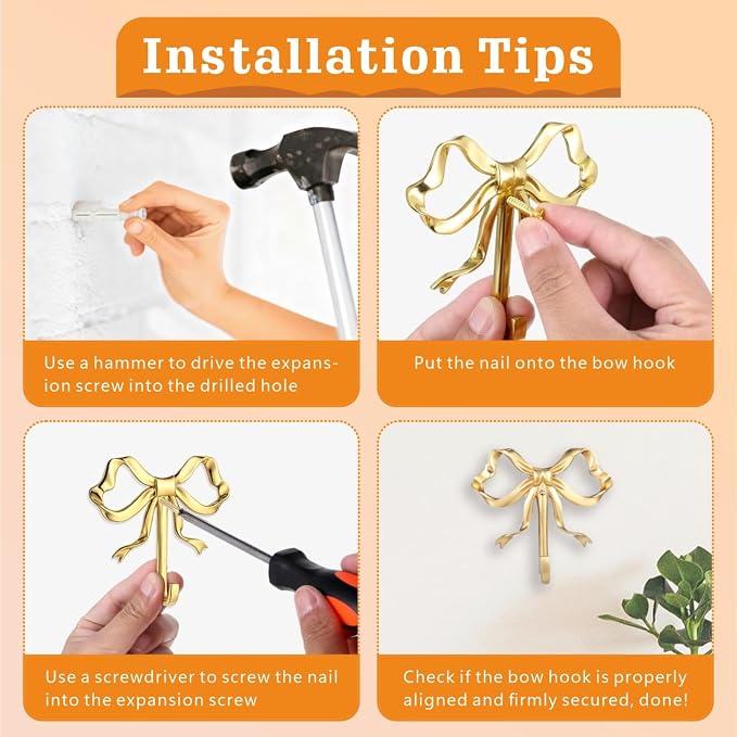 2 Pcs Gold Bow Wall Hooks - Image 6