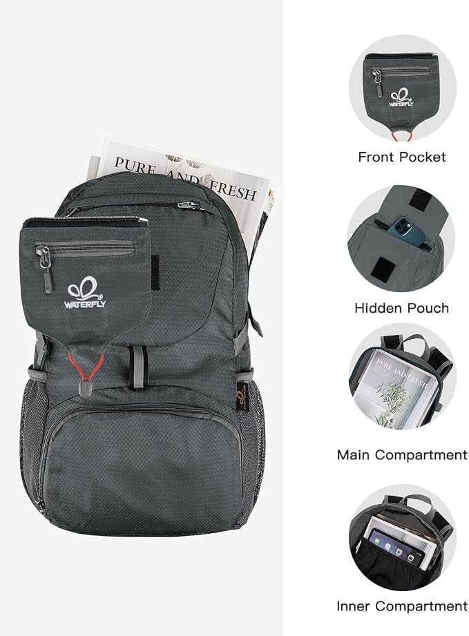 WATERFLY Small Lightweight Packable Backpack: 20l Ultra Light Foldable Travel - Image 4