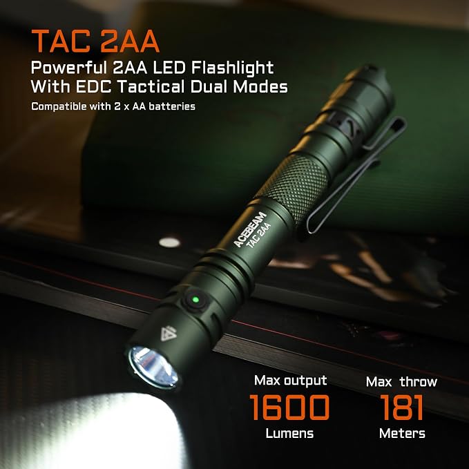 ACEBEAM TAC 2AA EDC Tactical Dual Modes Flashlight Rechargeable, 1600 High - Image 2