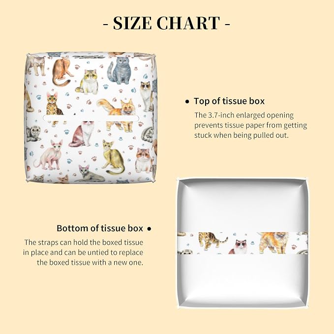 Tissue Box Cover Square, Cute Cats and Paw Tissue Box Holder Waterproof Leather - Image 3