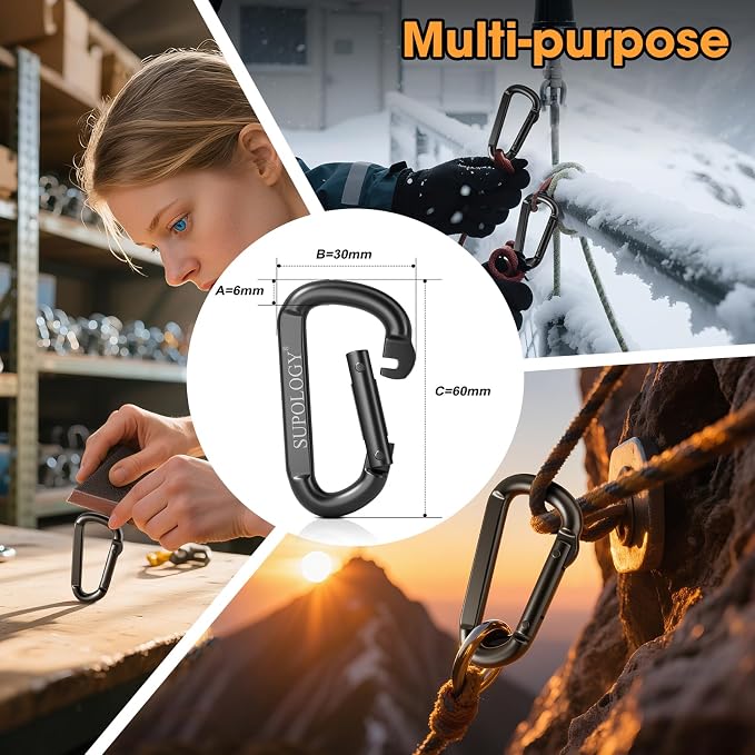 Carabiner Clips, 900 LBS 2.5" Iron Heavy Duty Caribeaners - Image 3