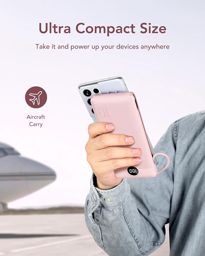 VEGER Portable Charger with Built-in AC Plug and Cables, All in One 10000mAh - Image 8