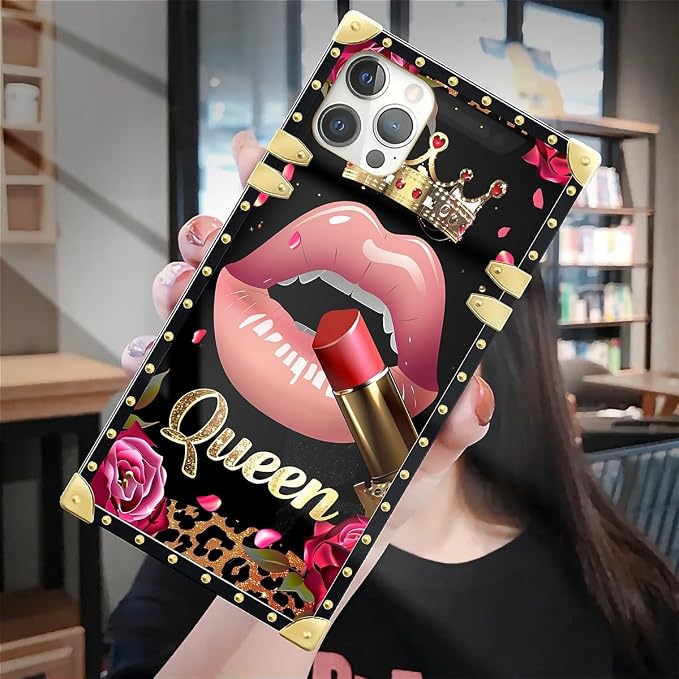 Compatible with iPhone 12 Pro Max Case, Glitter Red Rose Queen Leopard Lipstick - Image 7