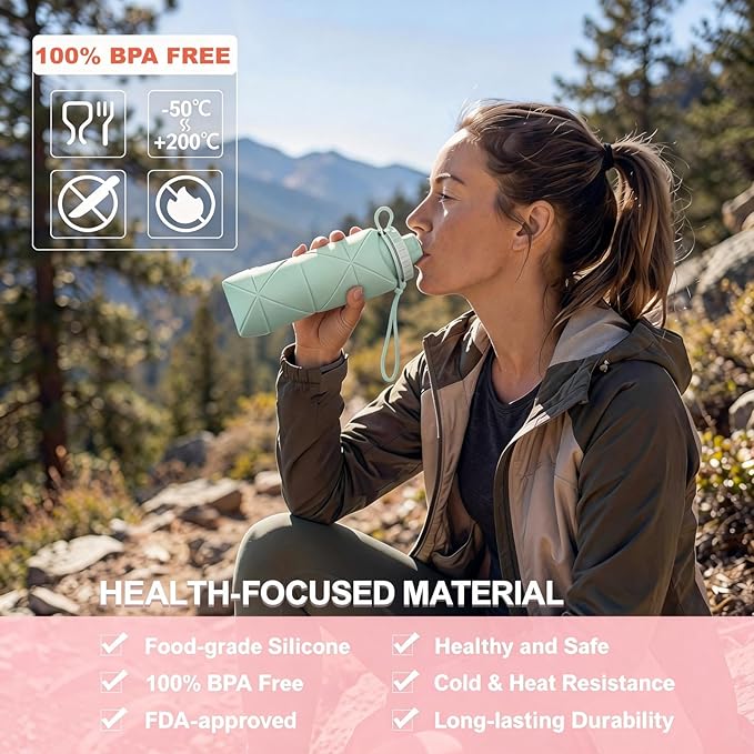 Collapsible Travel Water Bottle 20oz, Foldable Silicone Lightweight Reusable - Image 6