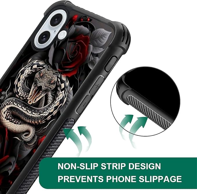 for iPhone 16 Plus Case, Entwined Rose Snake Pattern Graphic Design Girl Boy - Image 6