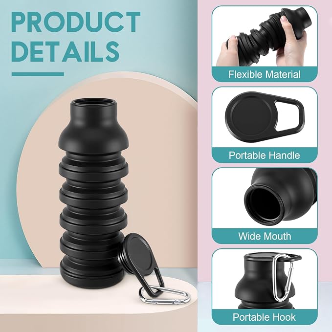 LemonRoad 4 Pcs 20 oz Portable Collapsible Water Bottles Reusable Silicone - Image 3