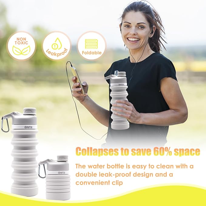 ONTA Collapsible BPA Free Silicone Water Bottle, 20oz - Image 2