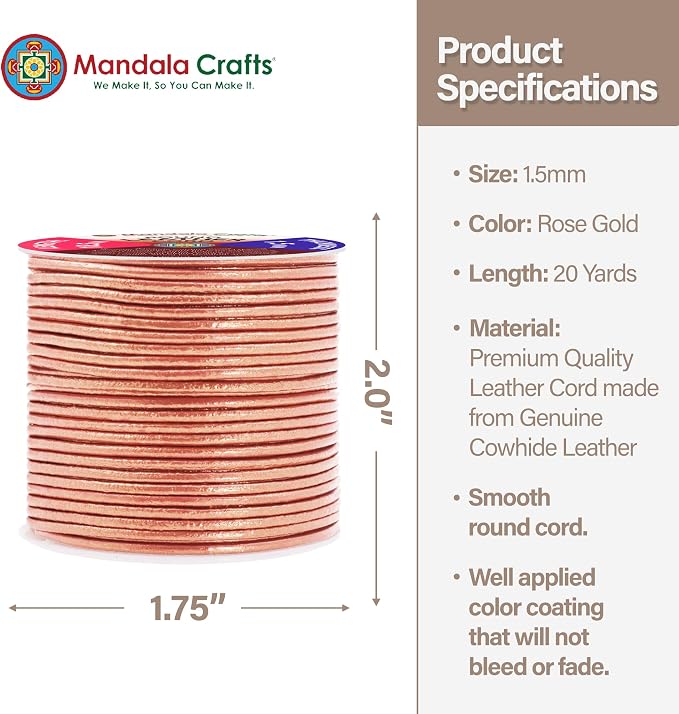 Mandala Crafts Round Genuine Rose Gold Leather Cord - Image 4