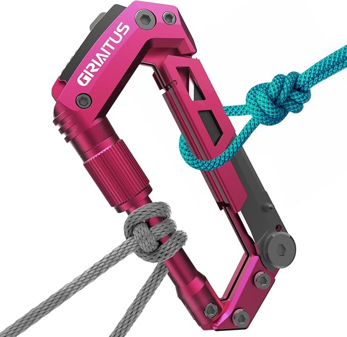 Dark Pink Color Multitool Carabiner EDC Pocket Multi-tool Knife Gifts by GIRIAITUS