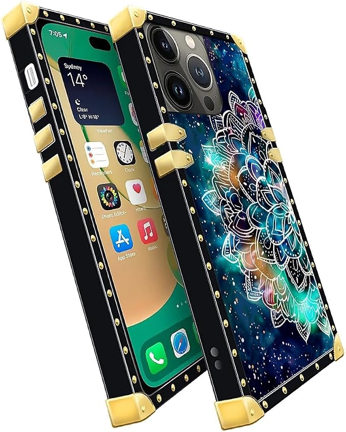 Compatible with iPhone 14 Pro Case, Starry Sky Colourful Mandala Luxury Golden - Image 3