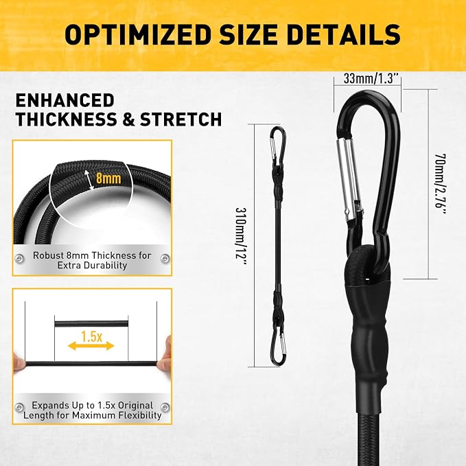 6 Piece 12 Inch Carabiner Bungee Cords - Image 3