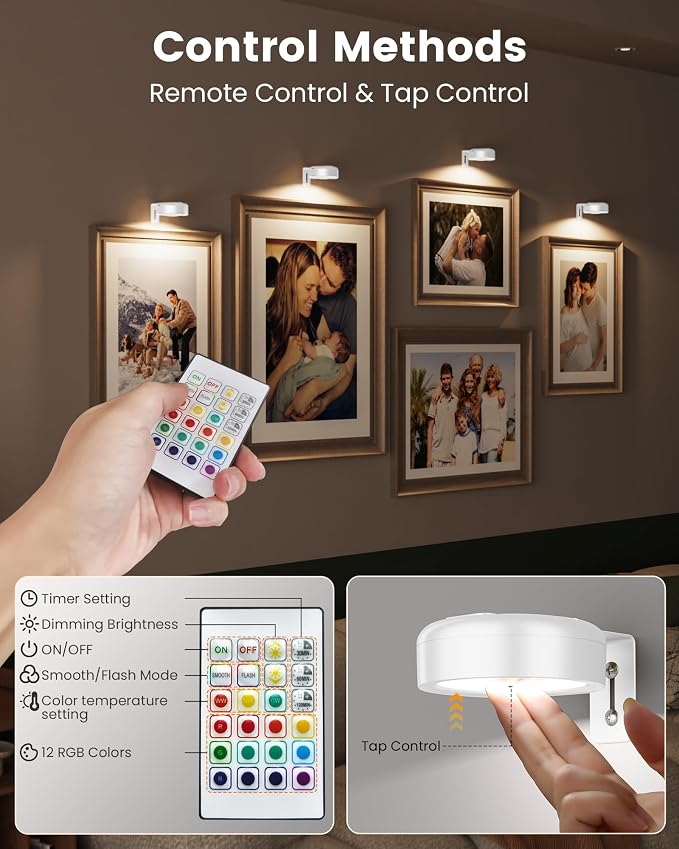 Picture Lights for Wall, Wireless 2000mAh Rechargeable Magnetic LED Puck Lights - Image 7