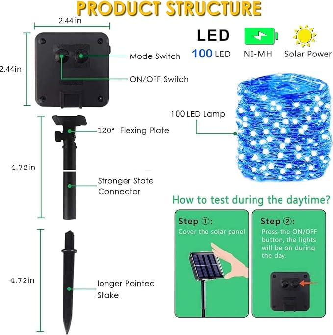 Blue Solar String Lights Outdoor, 2 Pack Total 80FT 200 LED Solar Twinkle Lights - Image 5