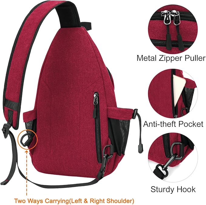 MOSISO Sling Backpack, Canvas Crossbody Hiking Daypack Bag - Image 6