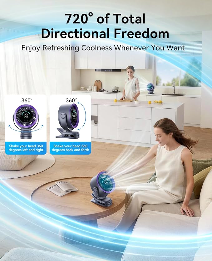 KIMMOO Portable Clip on Fan, 100-Speed Rechargeable USB Fan - Image 7
