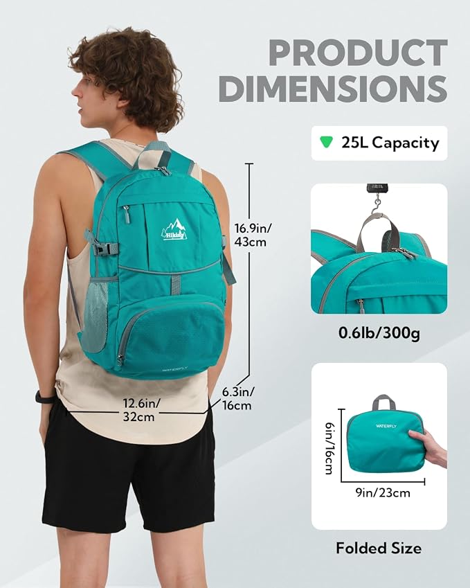 WATERFLY Hiking Packable Daypack Backpack: 25L Ultra Lightweight Day Pack - Image 2