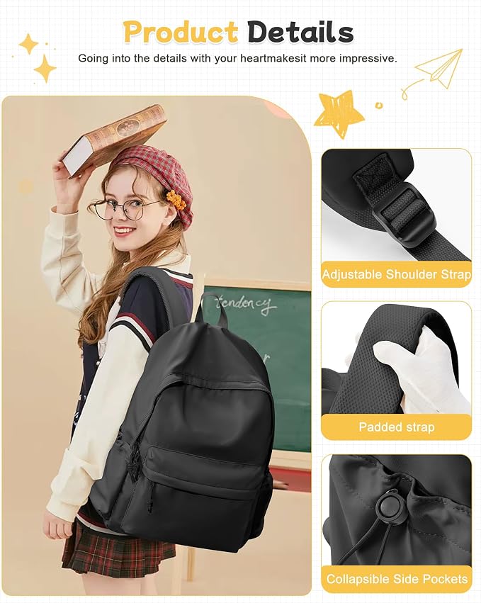 Black Backpack for Men Women Large, Gym Backpack for Women Foldable Outdoor - Image 5
