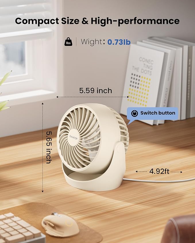 Gaiatop Desk Fan, 5-Inch Portable Electric Table Desktop Air Circulator Fans - Image 4