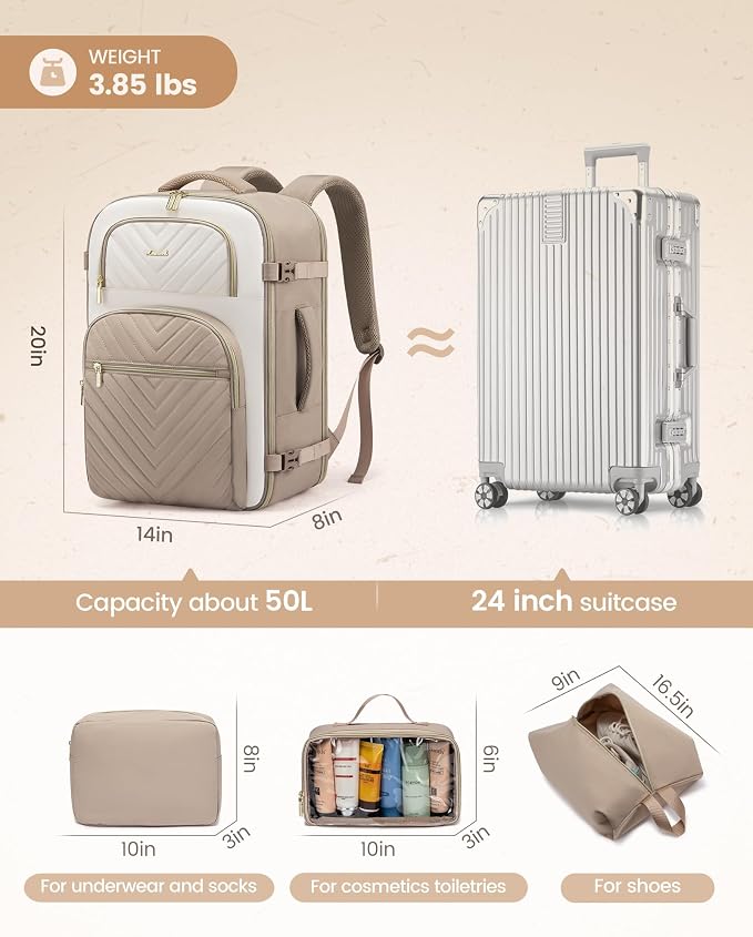 LOVEVOOK Travel Backpack Carry on Flight Approved 50L, Waterproof TSA Travel - Image 5