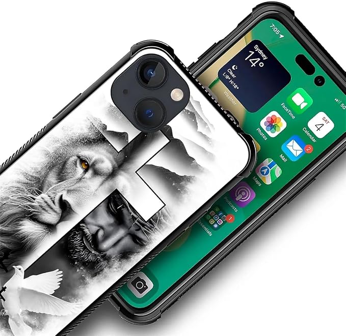 for iPhone 14 Plus Case, Lion Cross Jesus Christ Dove Pattern Made of Soft - Image 2
