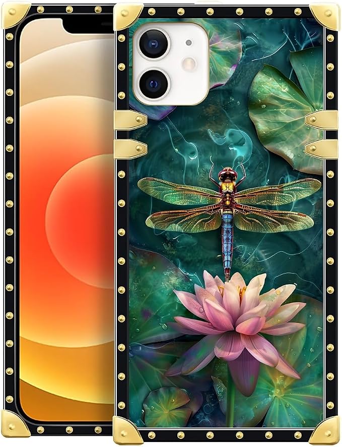 Compatible with iPhone 11 Case, Colourful Dragonfly Pink Lily Pads Luxury by Unknown