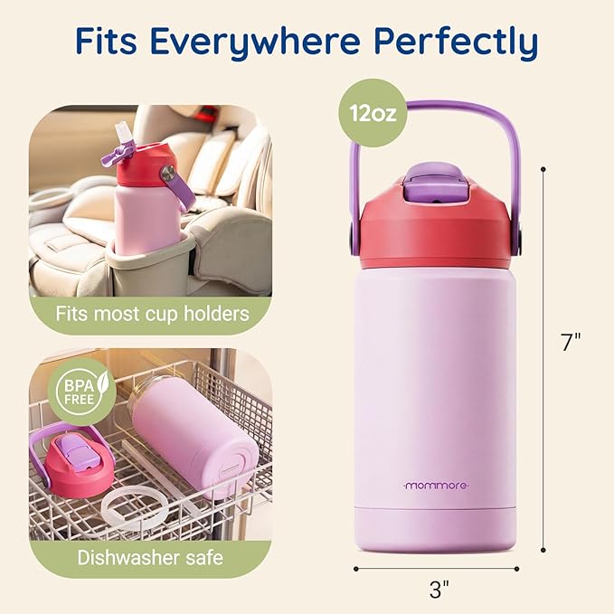 Mommore Kids Water Bottle 12 oz, Insulated Stainless Steel Water Bottle - Image 2